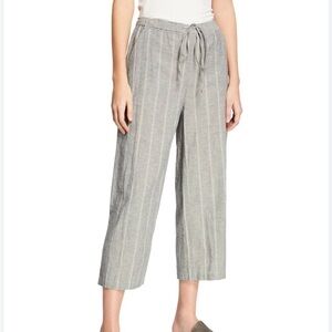 Eileen Fisher Moon Cropped Pant Gray Cream Striped Wide Leg Sz M
